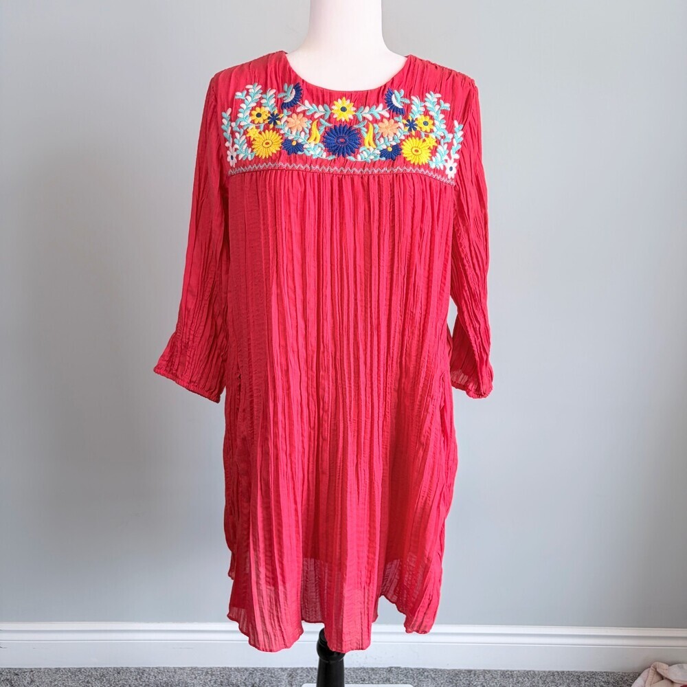 LABEL By Five Twelve Gauze Dress Floral Embroidery Pockets CottageCore Size XL